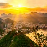 Sunset view of Corcovado and Botafogo in Rio de Janeiro. Brazil